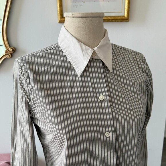 Pinstripe Contrast Collar Button-Up Shirt - Picture 2 of 5